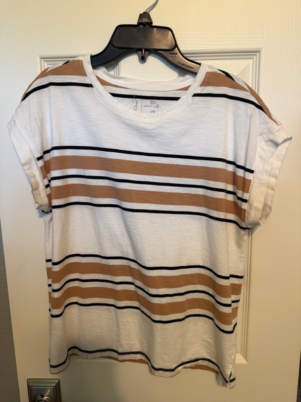 Joie White Tee with Tan and Black Stripes